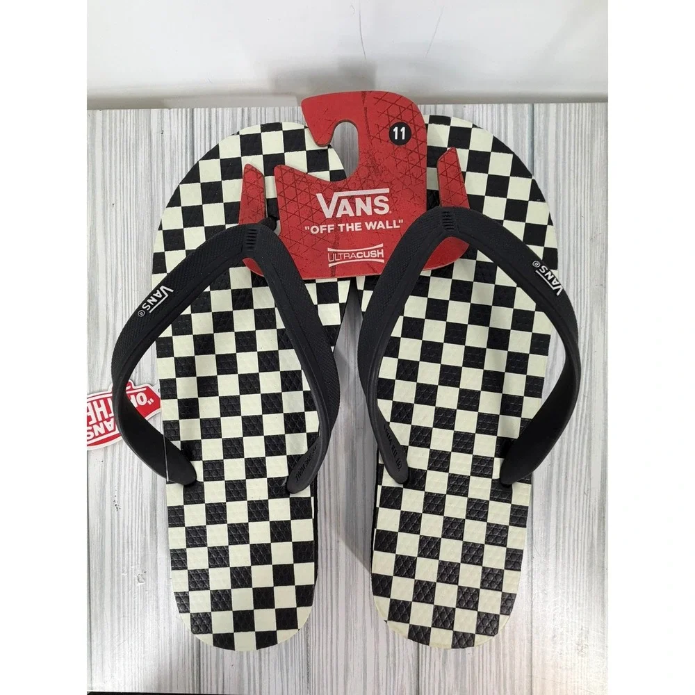 Vans Makena Checkerboard Black Marshmallow UltraCush Flip Flops Mens Size 11